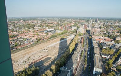 Eersterangs uitzicht op het Spoorpark in wording